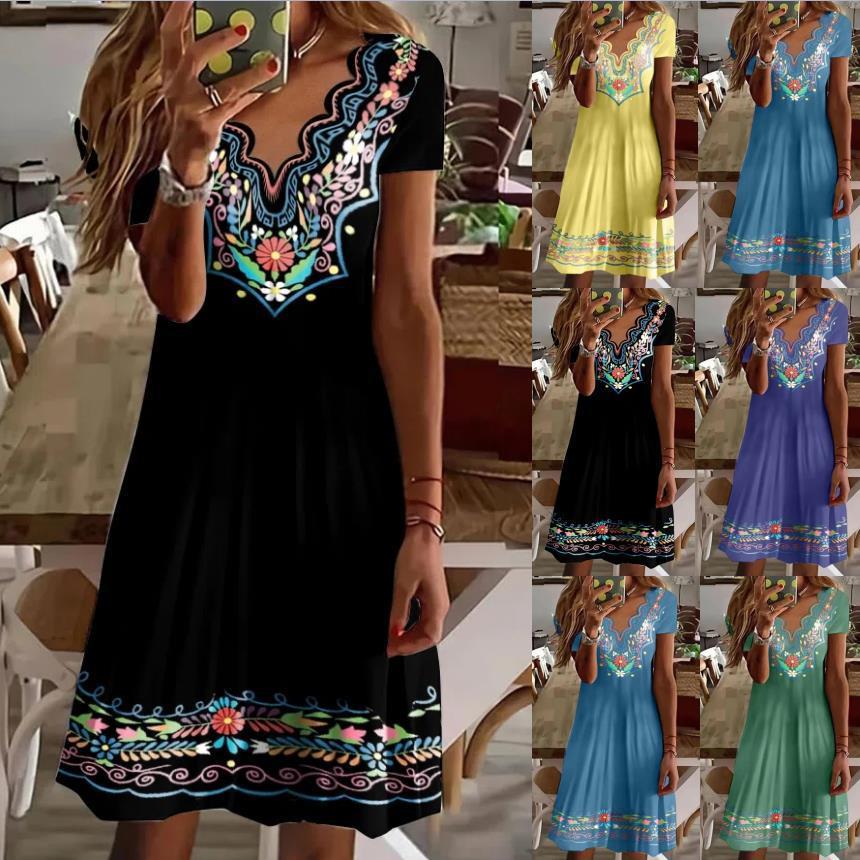 Ethnic Fashion Walk - Ethnic Style Printed Collar Short Dress