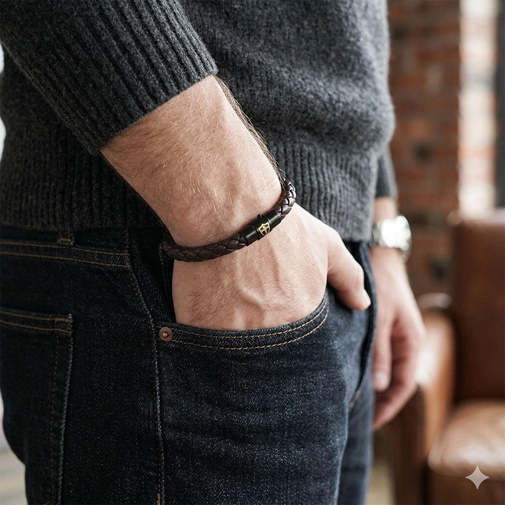 Minimalist Mens Braided Leathe - Ethnic Fashion Logo recension och pris