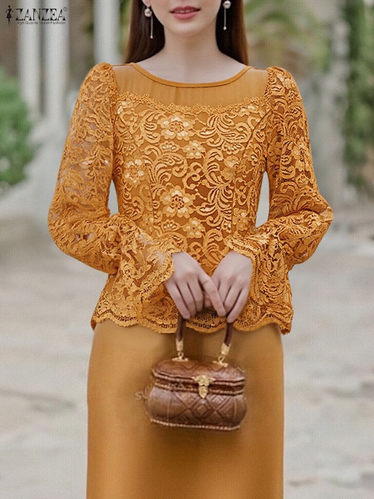 2025 ZANZEA Autumn Lace Patchw - Thai Silk Blouse recension och pris