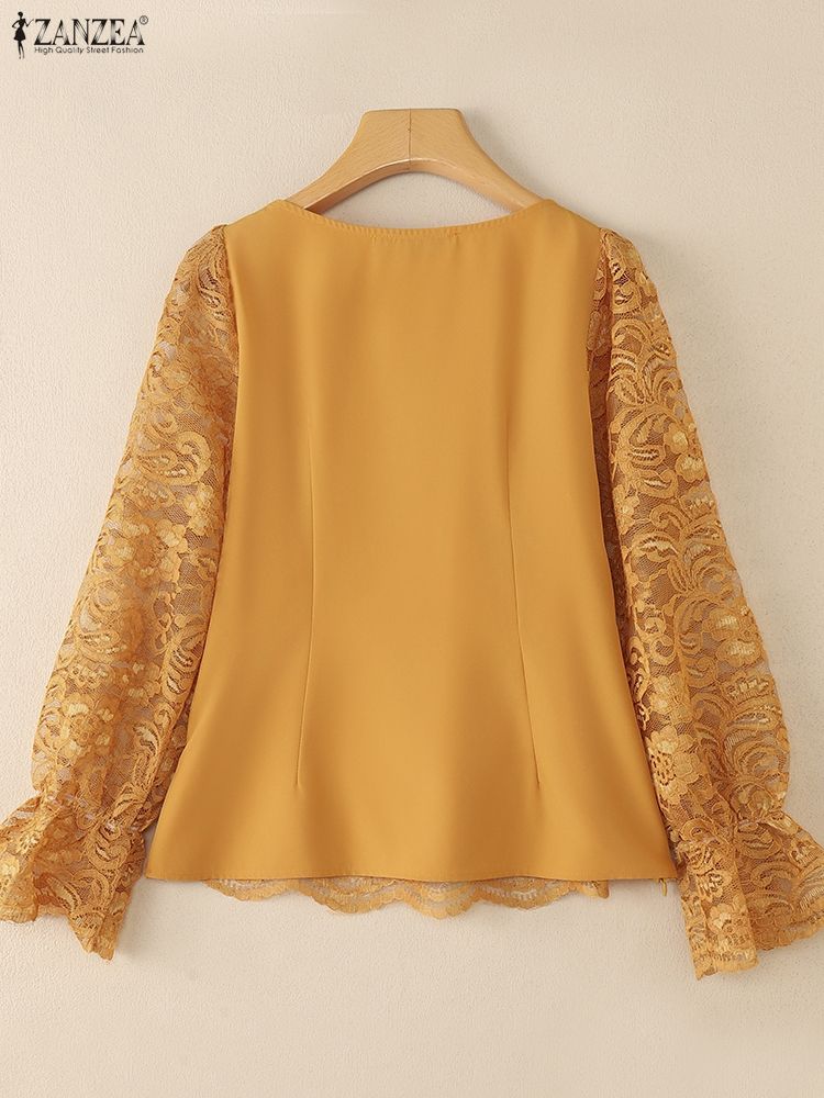 2025 ZANZEA Autumn Lace Patchw - Thai Silk Blouse recension och pris