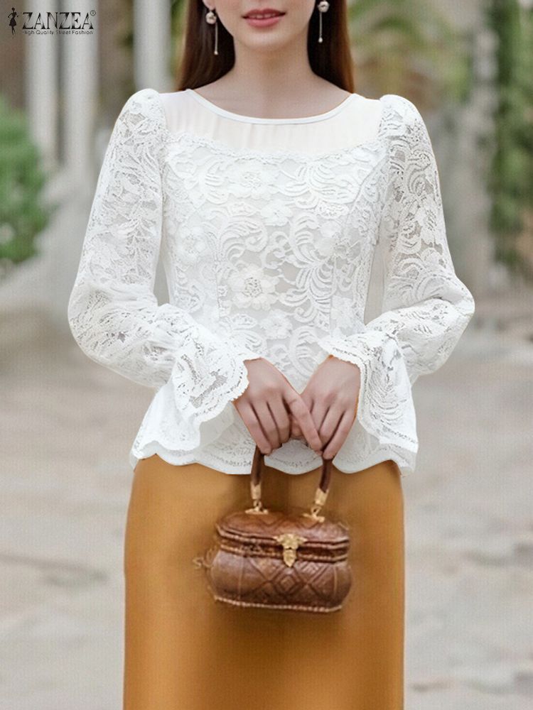 2025 ZANZEA Autumn Lace Patchw - Thai Silk Blouse recension och pris
