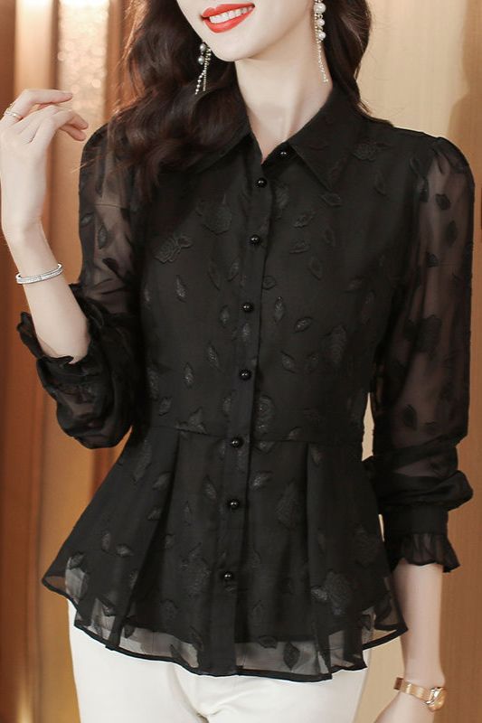 Elegant Floral Long Sleeve Chi - Thai Silk Blouse recension och pris