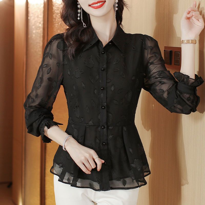 Elegant Floral Long Sleeve Chi - Thai Silk Blouse recension och pris