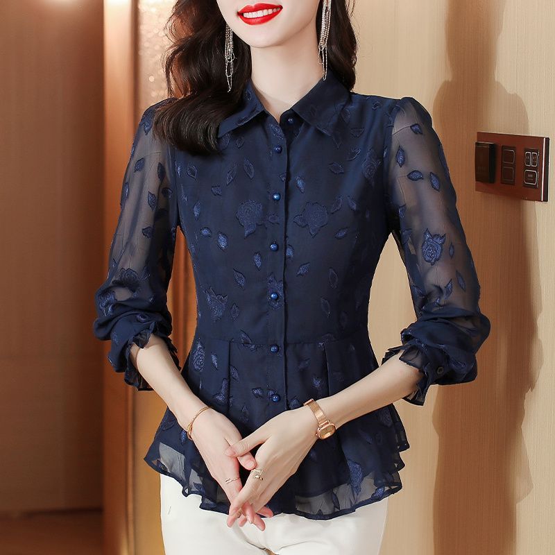 Elegant Floral Long Sleeve Chi - Thai Silk Blouse recension och pris