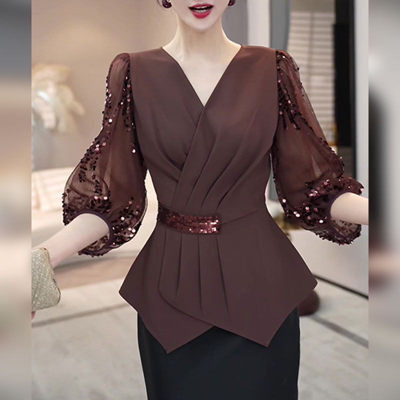 2025 Autumn New Fashion V-neck - Thai Silk Blouse recension och pris