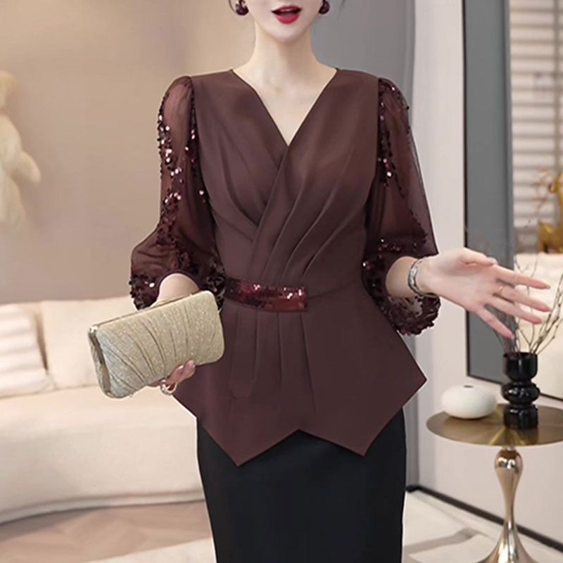 2025 Autumn New Fashion V-neck - Thai Silk Blouse recension och pris