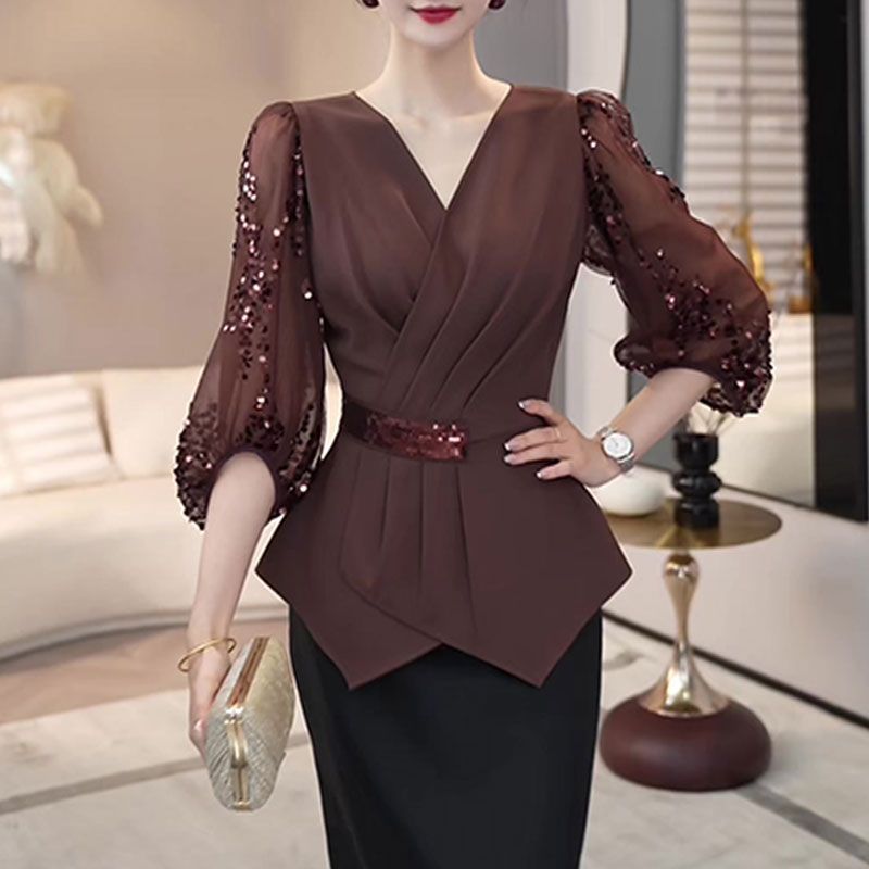 2025 Autumn New Fashion V-neck - Thai Silk Blouse recension och pris
