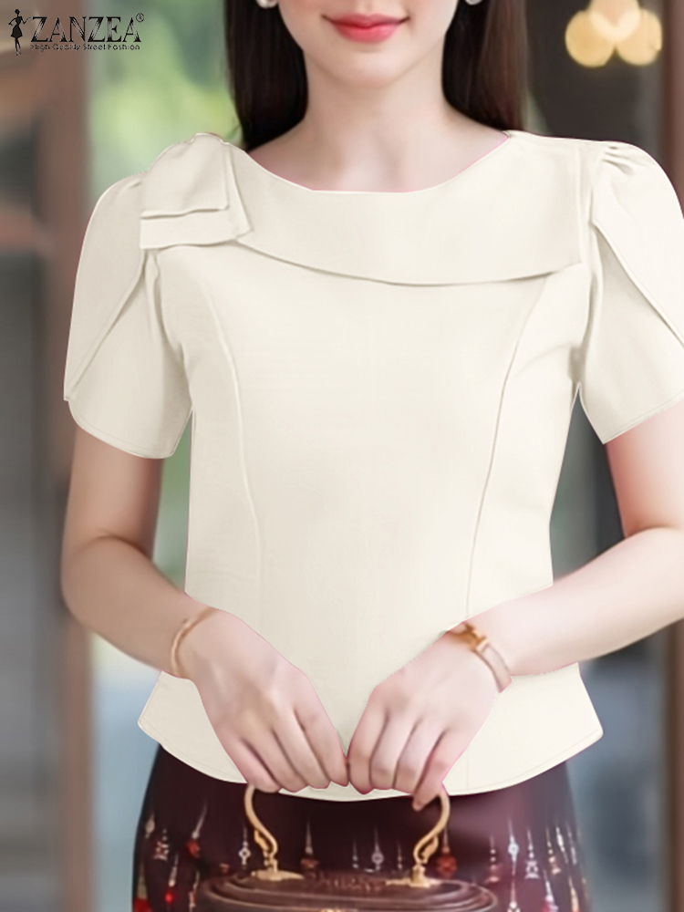 ZANZEA Elegant Short Petal Sle - Thai Silk Blouse recension och pris